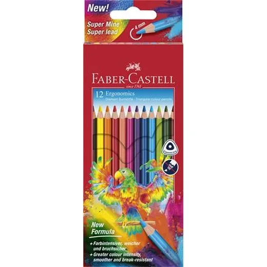 Farebné ceruzky, sada, trojhranný tvar, FABER-CASTELL "Papagáj", 12 rôznych farieb