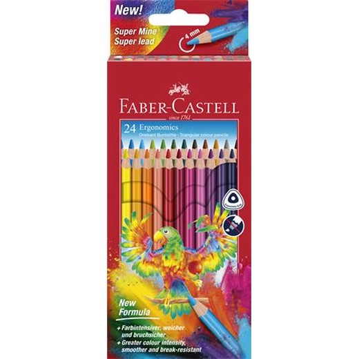 Farebné ceruzky, sada, trojhranný tvar, FABER-CASTELL "Papagáj", 24 rôznych farieb