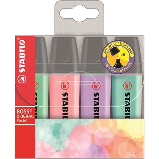 Zvýrazňovač, sada, 2-5 mm, STABILO "BOSS original Pastel2", 4 rôzne farby