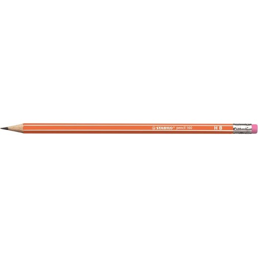 Grafitová ceruzka s gumou, HB, šesťhranná, STABILO "Pencil 160", oranžová