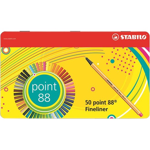 Liner, sada, 0,4 mm, plechová krabička, STABILO "Point 88", 47+3 rôznych farieb