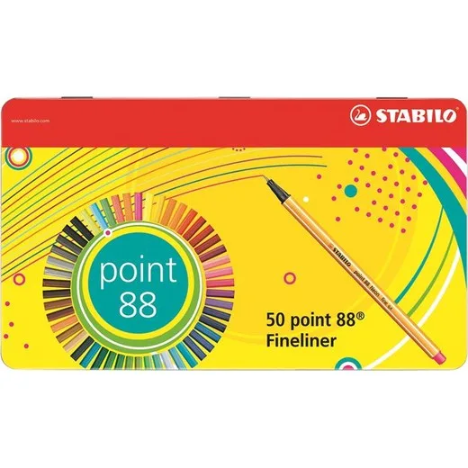 Liner, sada, 0,4 mm, plechová krabička, STABILO "Point 88", 47+3 rôznych farieb