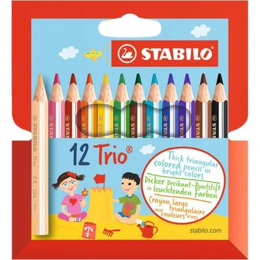 Farebné ceruzky, trojhranné, STABILO "Trio", 12 rôznych farieb