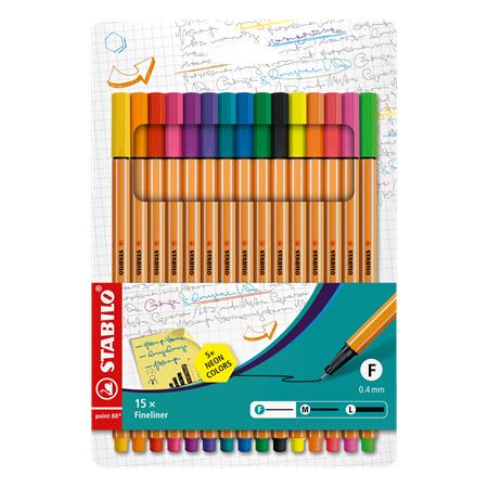 Liner, sada, 0,4 mm, STABILO "Point 88", 10+5 rôznych farieb
