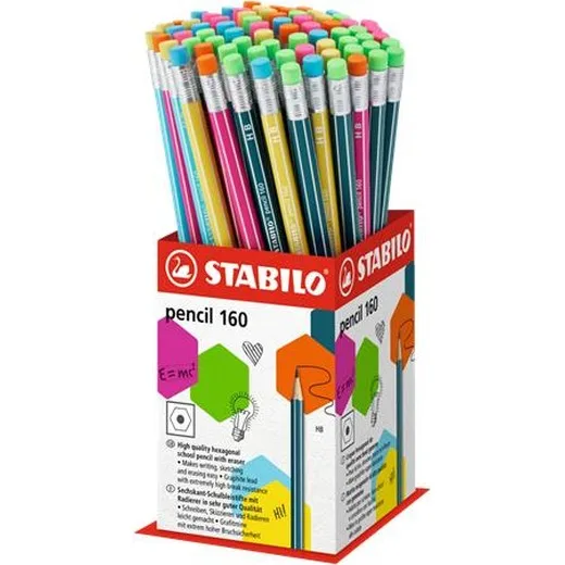 Grafitová ceruzka, s gumou, displej, HB, šesťhranná, STABILO "Pencil 160"