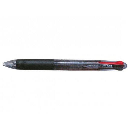 Guľôčkové pero, 0,25 mm, stláčací mechanizmus, čierne telo, PILOT "Feed GP4", 4-farebné