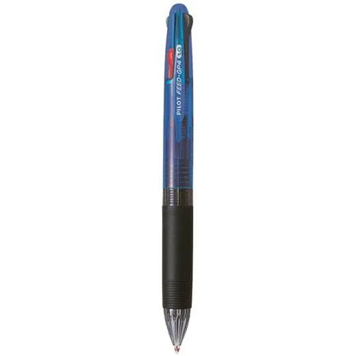 Guľôčkové pero, 0,25 mm, stláčací mechanizmus, 4 farby, PILOT "Feed GP4", modré telo