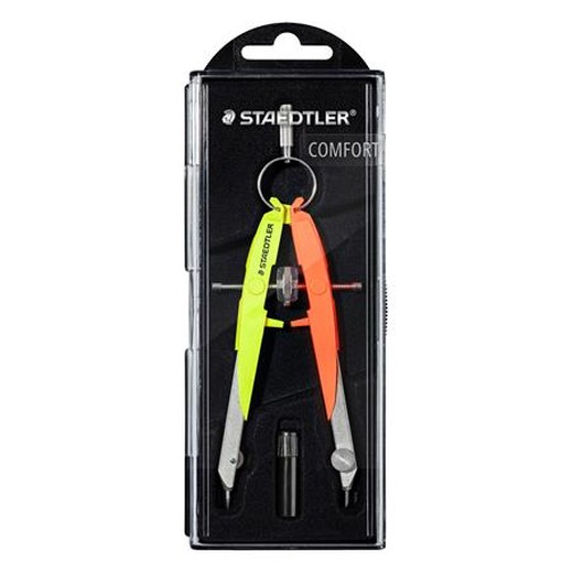 Kružidlo, sada, precízne, 2-dielna, STAEDTLER "Mars Comfort 556", neon žltá/oranžová