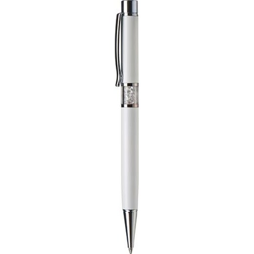 Guľôčkové pero, Crystals from SWAROVSKI®, biele, s bielymi krištáľmi v strede tela, 14cm