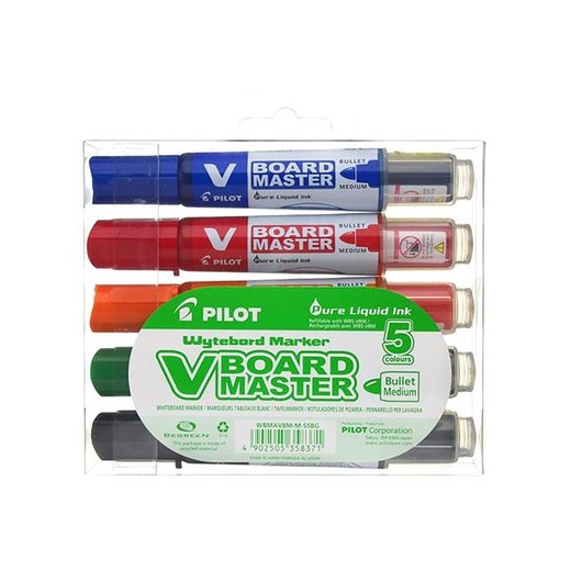 Sada popisovačov na tabule, 2,3 mm, kužeľový, PILOT "V-Board Master", 5 rôznych farieb