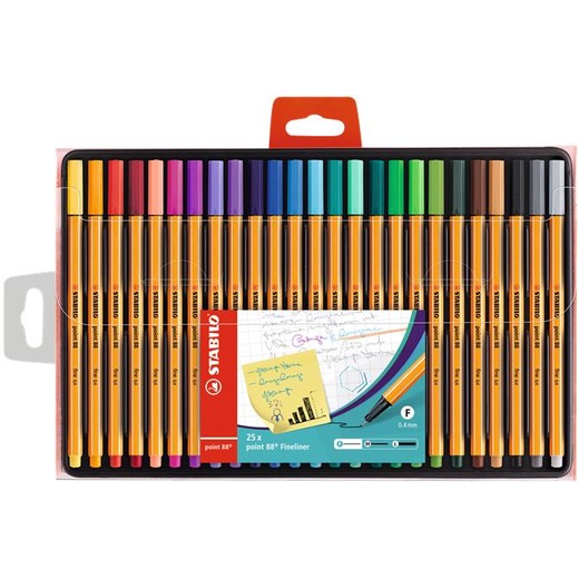 Liner, sada, 0,4 mm, STABILO "Point 88", 25 rôznych farieb