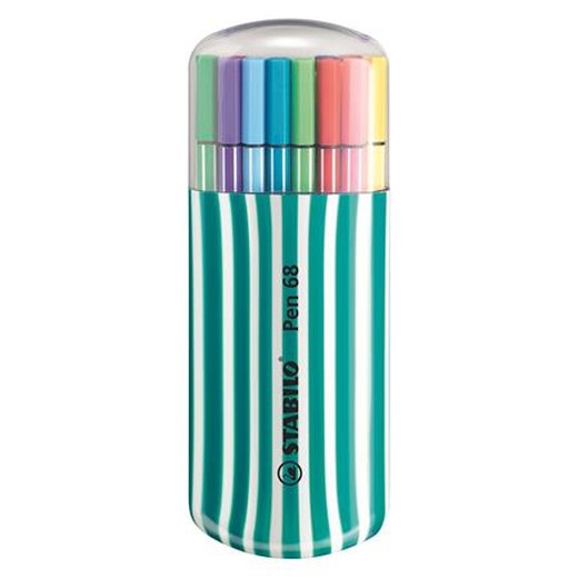 Fixky, sada, 1 mm, tyrkysové puzdro, STABILO "Pen 68 Zebrui", 20 rôznych farieb