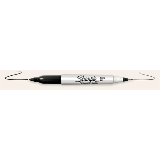 Permanentný popisovač, kužeľový hrot, 2 konce, SHARPIE "Twin Tip", čierny