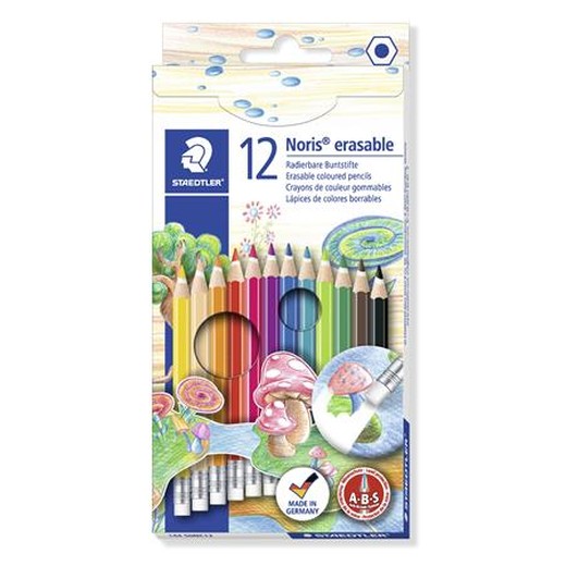 Farebné ceruzky s gumou, šesťhranný tvar, STAEDTLER "Noris Club", 12 rôznych farieb