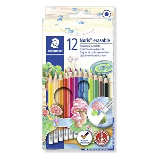 Farebné ceruzky s gumou, šesťhranný tvar, STAEDTLER "Noris Club", 12 rôznych farieb