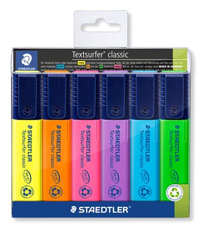 Zvýrazňovač, sada, 1-5 mm, STAEDTLER "Textsurfer Classic 364", 6 rôznych farieb