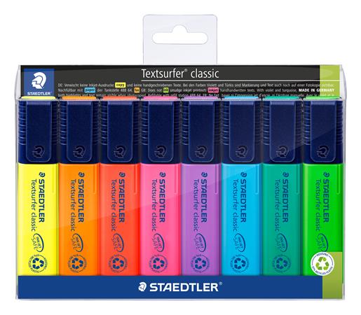 Zvýrazňovač, sada, 1-5 mm, STAEDTLER "Textsurfer Classic", 8 rôznych farieb