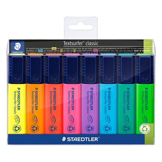 Zvýrazňovač, sada, 1-5 mm, STAEDTLER "Textsurfer Classic", 8 rôznych farieb