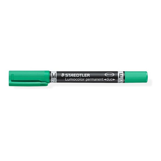 Permanentný popisovač, F/M, 0,6/1,5 mm, kužeľový hrot, s 2 hrotmi, STAEDTLER "Lumocolor Duo", zelený