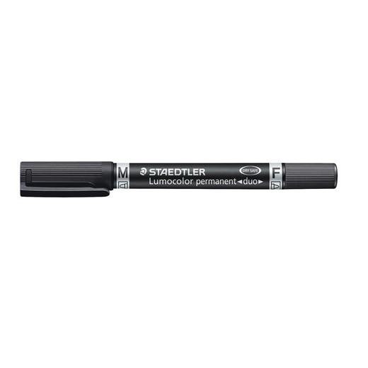 Permanentný popsiovač, F/M, 0,6/1,5 mm, kužeľový hrot, s 2 hrotmi, STAEDTLER "Lumocolor Duo", čierny
