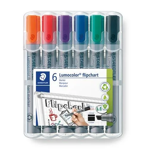 Popisovač na flipchartové tabule, 2 mm, kužeľový hrot, STAEDTLER "Lumocolor 356", 6 rôznych farieb