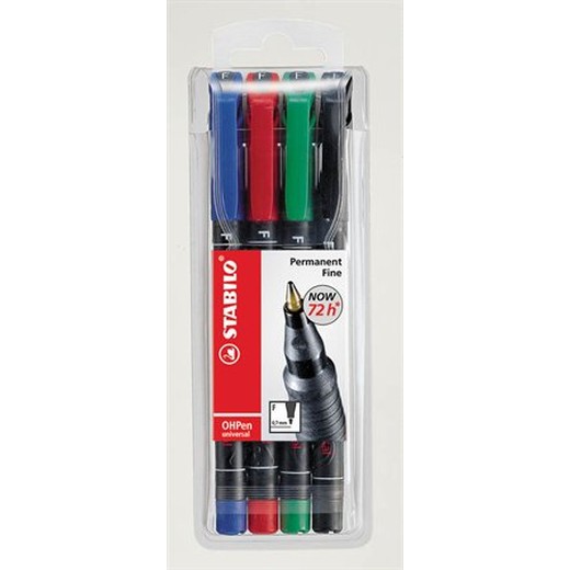 Permanentný popisovač, sada, 0,7 mm, STABILO "OHPen F", 4 rôzne farby