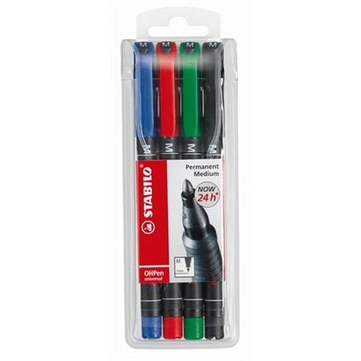 Permanentný popisovač, sada, 1 mm, STABILO "OHPen M", 4 rôzne farby
