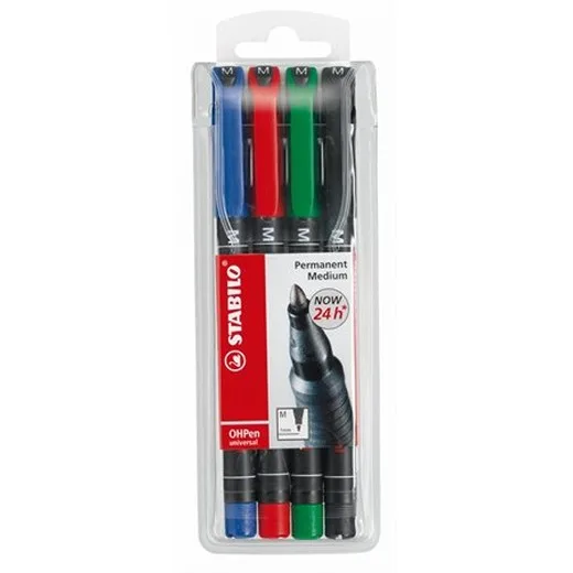 Permanentný popisovač, sada, 1 mm, STABILO "OHPen M", 4 rôzne farby