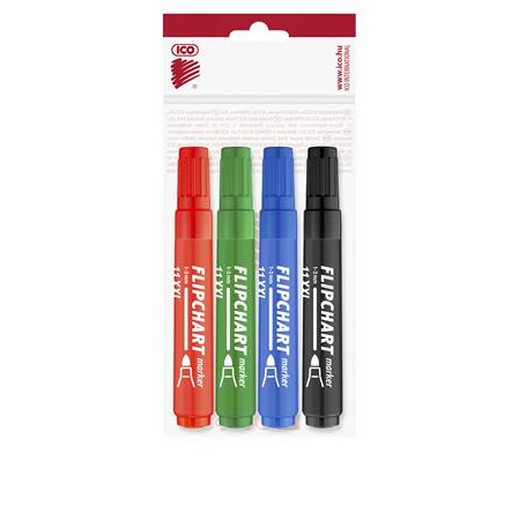 Popisovač na flipchartové tabule, sada, 1-3 mm, kužeľový hrot, ICO "Artip 11 XXL", 4 rôzne farby