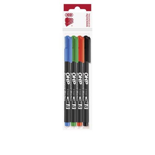 Permanentný popisovač, sada, OHP, 2-3 mm, B, ICO, 4 rôzne farby