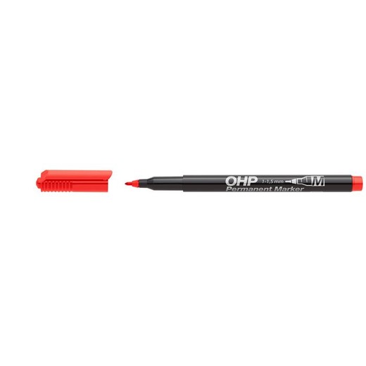 Permanentný popisovač, OHP, 1-1,5 mm, M, ICO, červený