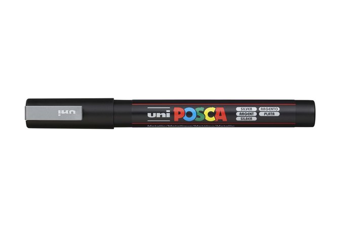 Dekoračný popisovač, 0,9-1,3 mm, UNI "Posca PC-3M", strieborný