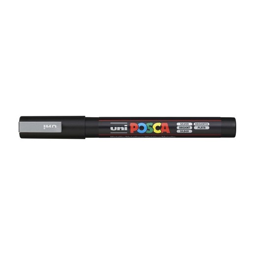 Dekoračný popisovač, 0,9-1,3 mm, UNI "Posca PC-3M", strieborný
