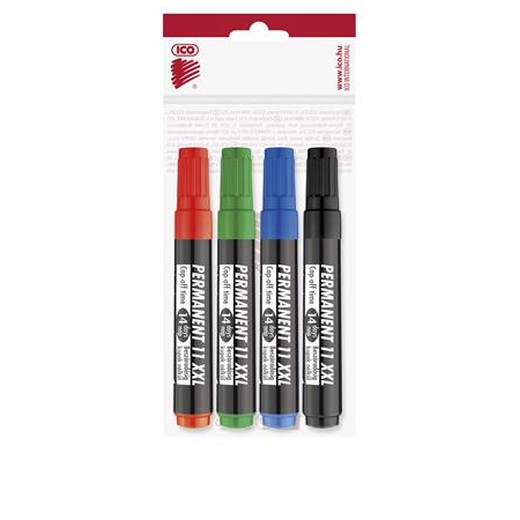 Permanentný popisovač, sada, 1-3 mm, kužeľový hrot, ICO "Permanent 11 XXL", 4 rôzne farby