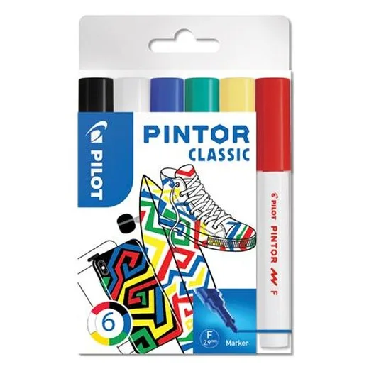 Dekoračný popisovač, sada,1 mm, PILOT "Pintor F", 6 druhov klasických farieb