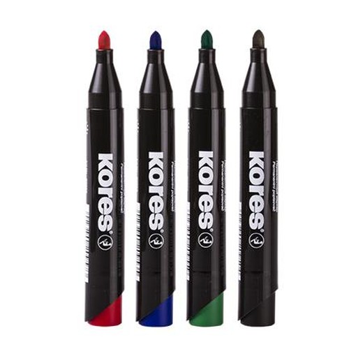 Permanentný popisovač, sada, 3-5 mm, kužeľový hrot, KORES "K-Marker XP1", 4 rôzne farby