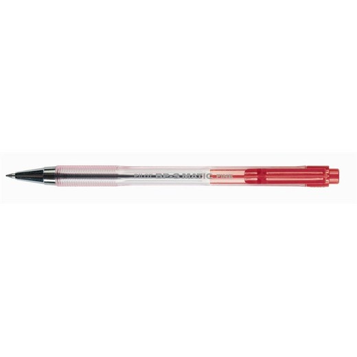 Guľôčkové pero, 0,27 mm, stláčací mechanizmus, priehľadné telo, PILOT "BP-S Matic", červené