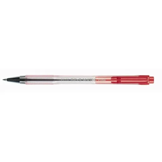 Guľôčkové pero, 0,27 mm, stláčací mechanizmus, priehľadné telo, PILOT "BP-S Matic", červené