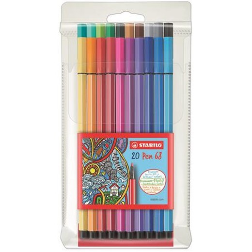 Popisovač, sada, 1 mm, STABILO "Pen 68", 20 farieb