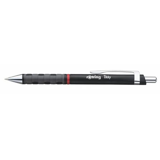 Guľôčkové pero, 0,8 mm, stláčací mechanizmus, čierne telo, ROTRING "Tikky", modrá
