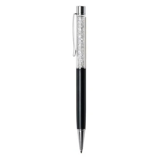 Guľôčkové pero, s bielym krištáľom SWAROVSKI®, 14 cm,  ART CRYSTELLA, čierna