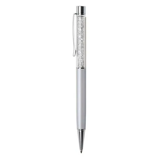 Guľôčkové pero, s bielym krištáľom SWAROVSKI®, 14 cm, ART CRYSTELLA, krémovo biela