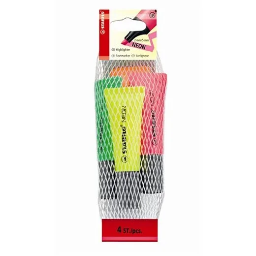 Zvýrazňovač, sada, 2-5 mm, STABILO "Neon", 4 rôzne farby