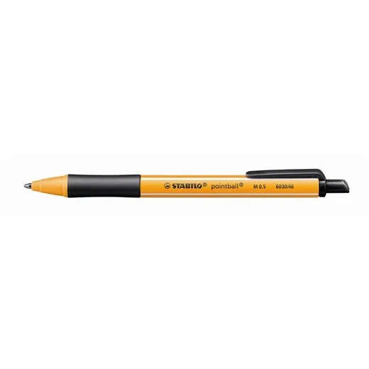 Guľôčkové pero, 0,5 mm, stláčací mechanizmus, STABILO "Pointball", čierne