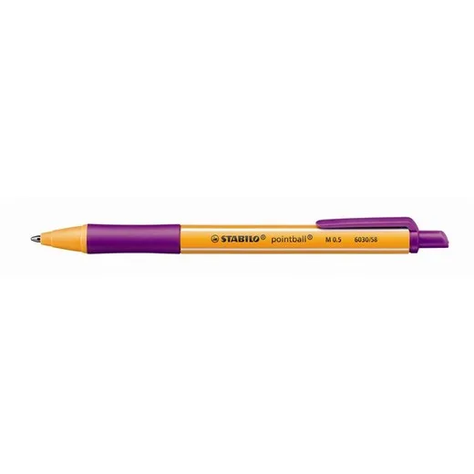 Guľôčkové pero, 0,5 mm, stláčací mechanizmus, STABILO "Pointball", fialové