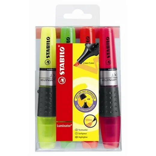 Zvýrazňovač, sada, 2-5 mm, STABILO "Luminator", 4 rôzne farby