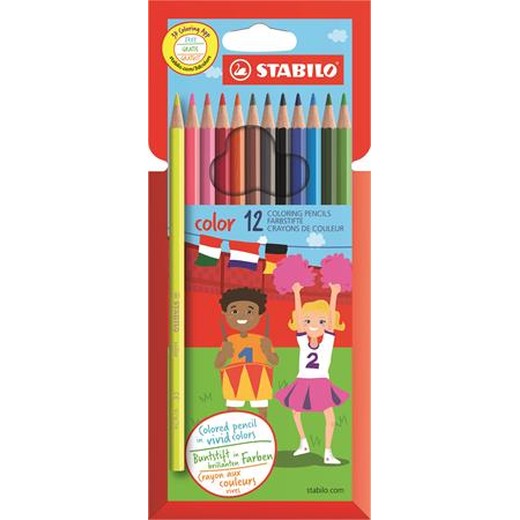 Farebné ceruzky, sada, šesťhranné, STABILO "Color", 12 rôznych farieb