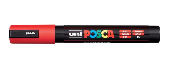 Dekoračný popisovač, 1,8-2,5 mm, UNI "Posca PC-5M", červený (15)