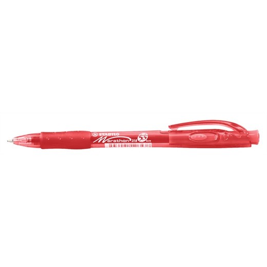Guľôčkové pero, 0,4 mm, stláčací mechanizmus, STABILO "Marathon", červené