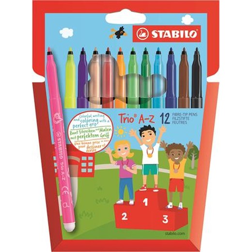 Fixky, sada, 0,7 mm, STABILO "Trio A-Z", 12 rôznych farieb